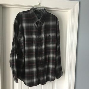 G. H. Bass black, gray, and red flannel shirt. Button down collar